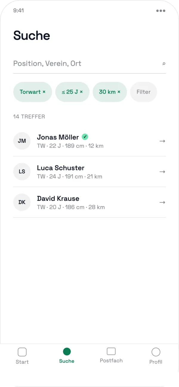 Spielersuche für Trainer in der MyPro11 App