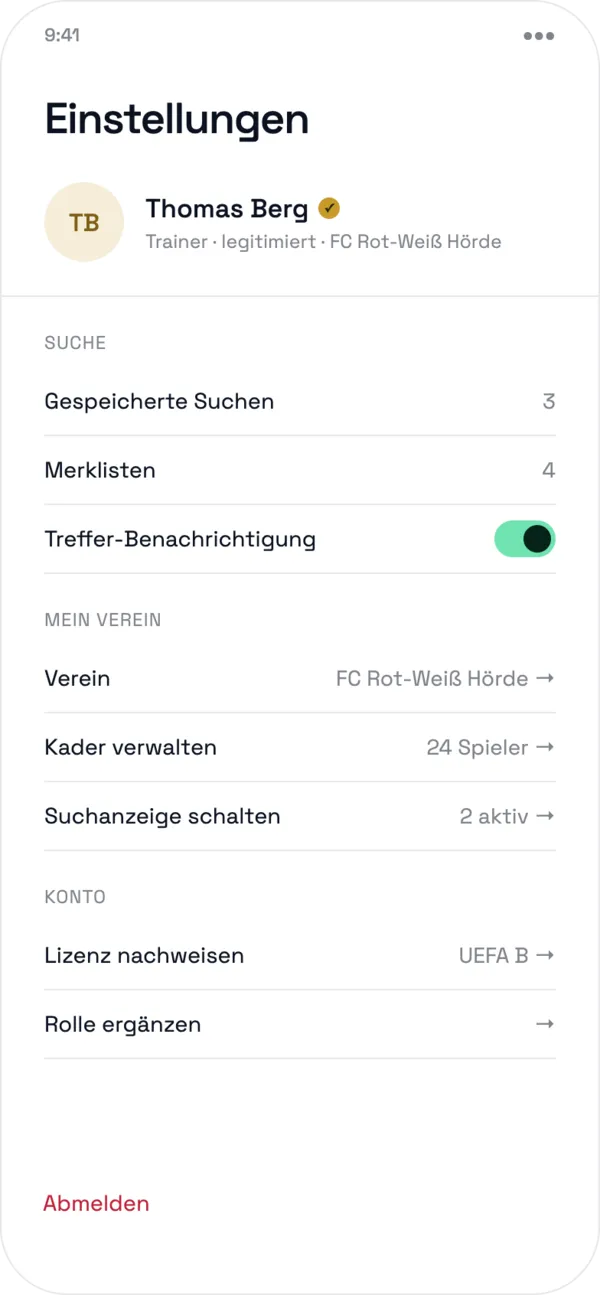 MyPro11 App für Trainer mit Spielersuche und Merklisten